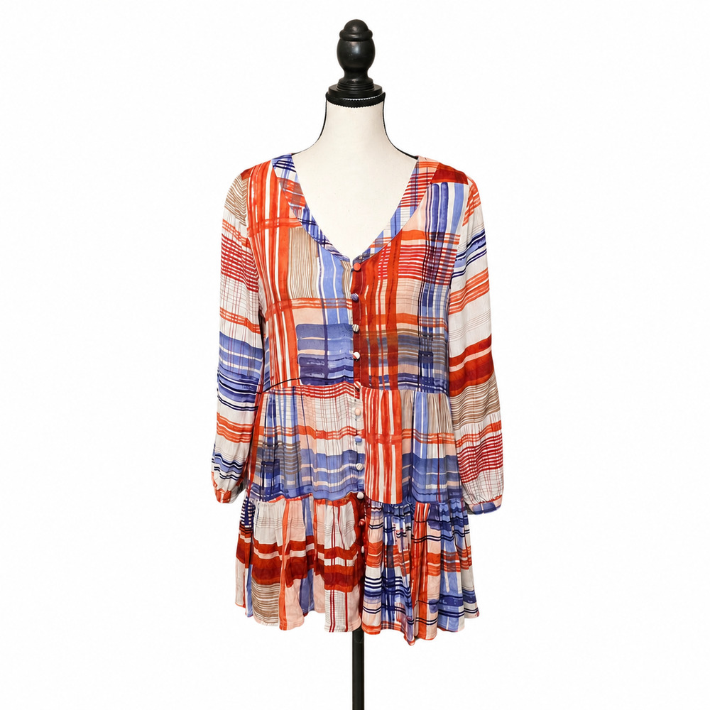 Maeve Lila Tiered Tunic Top Womens Size Small Multicolor Button Front Bohemian